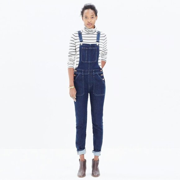 Madewell Women’s size Small Dark Blue Denim Jean Stretch Overalls - Picture 1 of 13